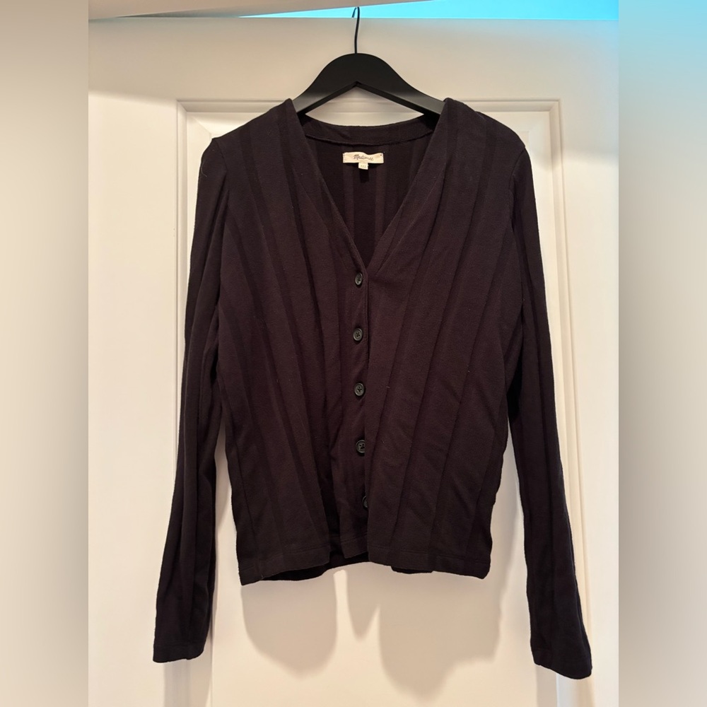MADEWELL BLACK BUTTON UP RIBBED SWEATER
